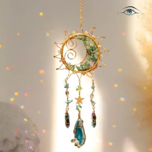 39cm Crystal Suncatcher, Sun and Moon, Crescent Moon, Wall Hangings, Cute Room Decorations, Boho Chic Home Decor, Rainbow, Suncatcher