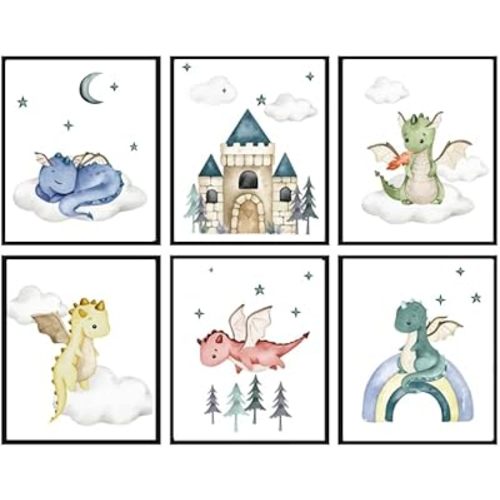 Zaiphany Baby Dragon Pictures Wall Art Decor 8x10 for Kids Room,Baby Dragon Wall Art Set Decor for Nursery Room,UNFRAMED