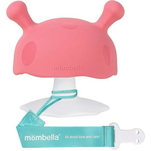 Baby Teething Toys for 3-12 Months+,Silicone Mombella Baby Teether with Suction Base,Soft&Easy to Grasp for Teething Relief,Safe&Comfortable Teether Toys for Sucking Needs,BPA Free (Pink Red)
