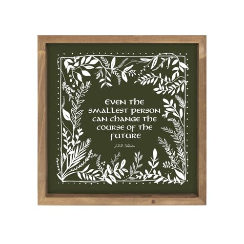 pechpell 11.8 Inch Nursery Wall Art Floral Artwork, Wooden Green Inspirational Quotes Wall Decor, Table Shelf Childrens Room Farmhouse Rustic Decorations for Home