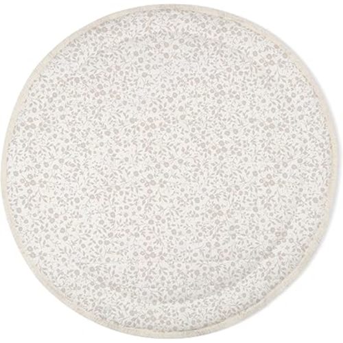 MakeMake Organics Organic Play Mat GOTS Certified Organic Cotton Nursery Floor Rug Washable Reversible Non Toxic Activity Mat Tummy Time Crawling Pad Thick Quilted (Round 48", Gardenia)
