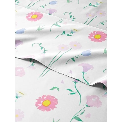 Kids Flowers Twin 3 Piece Sheet Set - Boys, Girls, Teens, Toddler - Easy Fit Deep Pockets - Breathable, Hotel Quality Bedding Sheets - Machine Washable - Wrinkle Free - Cute, Cozy, Soft - CGK Linens