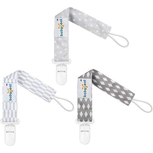 Babygoal Neutral Pacifier Clips, 3 Pack Binky Paci Holder and Leash for Boys and Girls Fits for Most Pacifier, Binkie Styles & Baby Teethers & Toys and Gift PS06