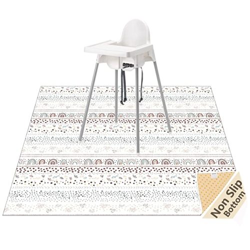 Splat Mat for Under High Chair/Arts/Crafts, WOMUMON Washable Spill Mat Waterproof Anti-Slip Floor Protector Splash Mat, Messy Mat and Table Cloth - W Rainbow