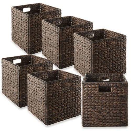 Casafield 12" x 12" Water Hyacinth Storage Baskets - Set of 2 Collapsible Cubes, Woven Bin Organizers for Bathroom, Bedroom, Laundry, Pantry, Shelves