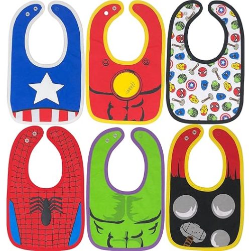 Marvel Avengers Hulk Spider Man Thor Iron Man Captain America 6 Pack Bibs One Size