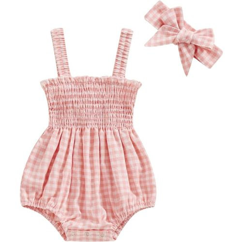 Newborn Baby Girl Bodysuit Sleeveless Halter Frill Romper One-piece Jumpsuit with Headband Summer Clothes Set