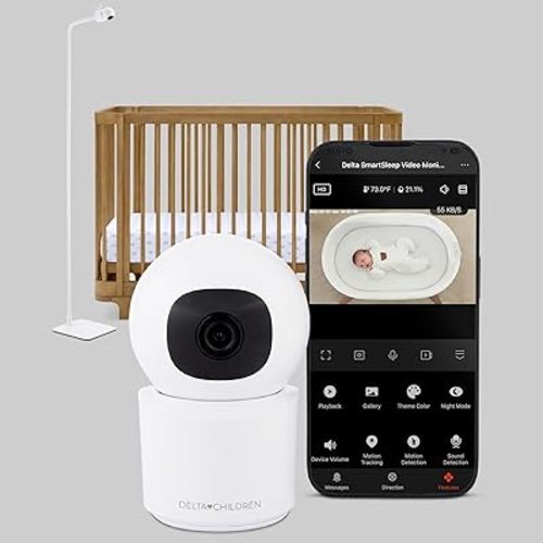 Delta Children Smart Sleep Baby Monitor with Floor Stand, Auto Motion Tracking/Alerting, 360° Pan/45° Tilt, Night Vision, Two-Way Talk, Temp & Humidity Alerts, Alexa/Google Compatible, 2.5K/1440p QHD