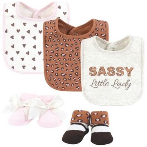 Hudson Baby Infant Girl Cotton Bib and Sock Set, Rustic Leopard, One Size