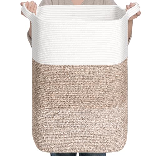 CLHMILY&Z 95L Laundry Basket Rectangular Brown Rope - 16x15x24 Inches - Dirty Clothes and Soft Storage Bin for Blankets, Toys, and Nursery Essentials