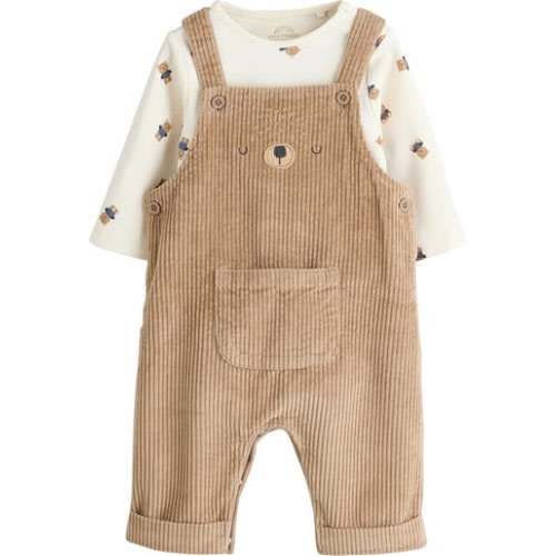 Bear Long Sleeve Bodysuit & Corduroy Overalls Set, 3-6M