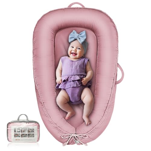 Baby Lounger - Infant Lounger for Newborn 0-24 Months, Waterproof Inner Cover and Pure Cotton Breathable Baby Nest Cover, Newborn Lounger for Baby Boys&Girls, Portable Baby Bed for Home and Travel