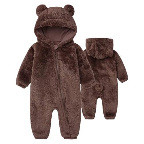 CHAOJIESI Baby Snowsuit Bear Ear Hooded Jumpsuit Fleece Romper Zipper Winter Coat Outfits