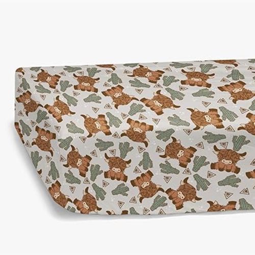 HawSkgFub Highland Cow Boho Cactus Fitted Standard Crib Sheet for Baby Boy Cow Lover, Western Cowboy Desert Plant Toddler Mattress Cover, Soft Stretchy Nursery Bed Sheets Decor Kids Gift 52" x 28"