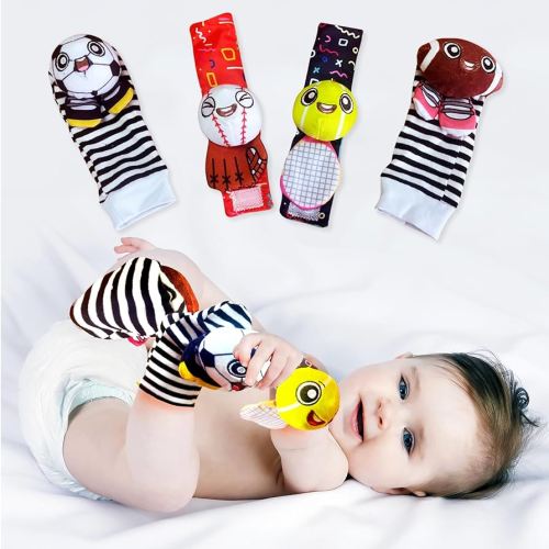 BABY K Baby Rattle Socks & Wrist Toys (Set K) - Newborn Toys for Baby Boy or Girl - Brain Development Infant Toys - Hand and Foot Rattles Suitable for 0-3, 3-6, 6-12 Months Babies