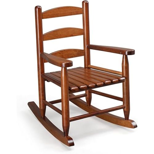 VINGLI Outdoor Children's Rocking Chair, All-Weather Wooden Rocker with High Backrest, Ideal for Garden, Yard, and Balcony, Patio Rocking Chair Suitable for Ages 3-6, Teak