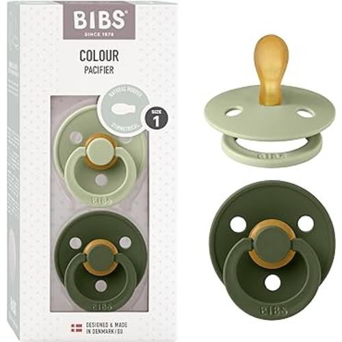 BIBS Pacifiers 0-6 Months | 2-Pack Soothers | BPA-Free Symmetrical Nipple | Made in Denmark | Sage/Hunter Green Colour Pacifier