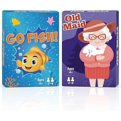 Card Games,Go Fish and Old Maid Card Game for Kids Ages 4-8,Fun Classic Interactive Games for Kids Toddlers Adults,Perfect for Stocking Stuffers Gifts,Family Game Night Party Games(Go Fish&Old Maid)