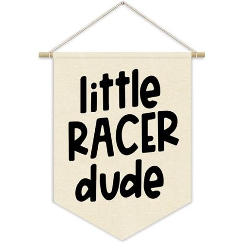Playroom Decor, Little Racer Dude Wall Art Canvas Banner,Boys Room Decor Nursery Decor,Toddler Boy Room Banner,Canvas Hanging Pennant Wall Flag for Boys Bedroom Kidsroom