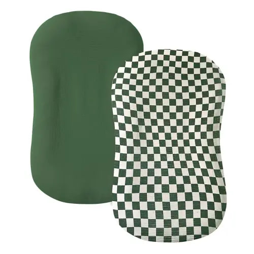 Muslin Baby Lounger Cover 2 Pack, 100% Cotton Infant Lounger Cover, Soft & Breathable Replacement Slipcover, Compatible with Snuggle Me Newborn Lounger (Olive Check,Olive Green)