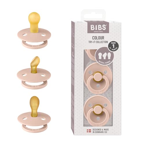 BIBS Pacifiers 0-6 Months | 3-Pack Soothers | BPA-Free Round, Anatomical & Symmetrical Nipple | Made in Denmark | Ivory Try-It Collection (Blush)