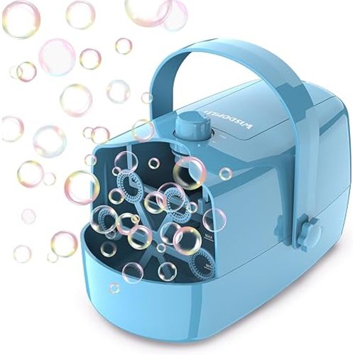 Bubble Machine, 3-in-1 Bubble Maker, Bubble Blower with 3 Bubble Wheels, Make Small | Medium | Big Bubbles for Kids Toddlers, Bubble Toys for Indoor Outdoor Birthday Party (Blue)