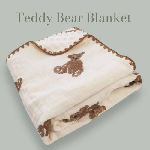 TEDDY BEAR baby BLANKET, Minky soft on one side, Perfect crib and stroller blanket, teddy bear baby shower