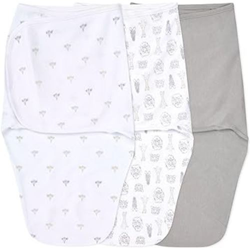 aden + anais Easy Swaddle Wrap, Newborn Wearable Swaddle Blanket, Adjustable Fasteners, 100% Cotton, 3 Pack, 0-3 Months, On Safari