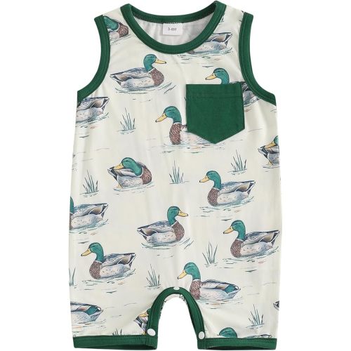 Ledy Champswiin Baby Boy Summer Clothes Duck Print Sleeveless Jumpsuit Newborn Romper Infant One Piece Outfit