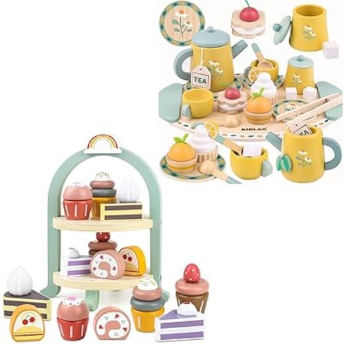 Wooden Tea Set + Wooden Cake Playset