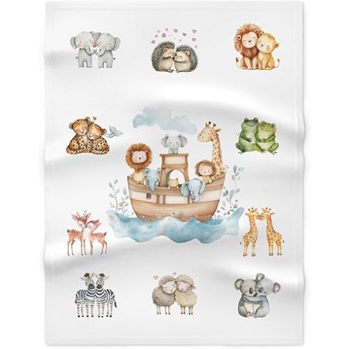 Baby Blanket, Noah's Ark Design, Soft Fleece Cozy Warmth, Nursery Decor, Gender Neutral, Animal Theme
