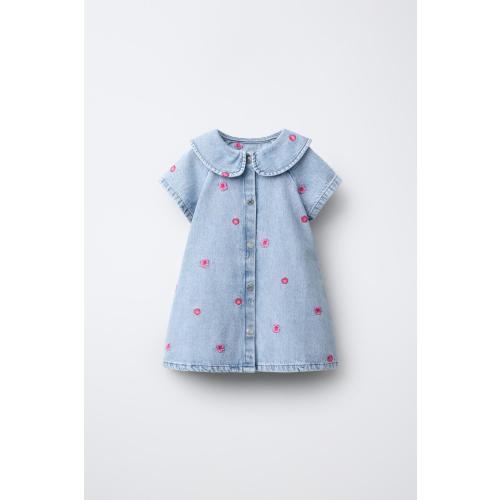 EMBROIDERED FLORAL DENIM DRESS - Blue | ZARA United States