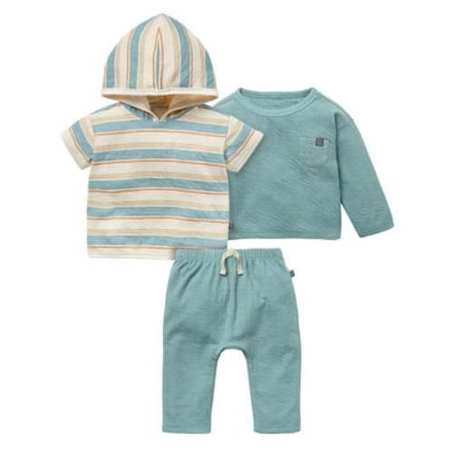 Modern Moments by Gerber Baby Neutral Tops and Pant Organic 3-Piece Outfit Set, Size 6/9 Months