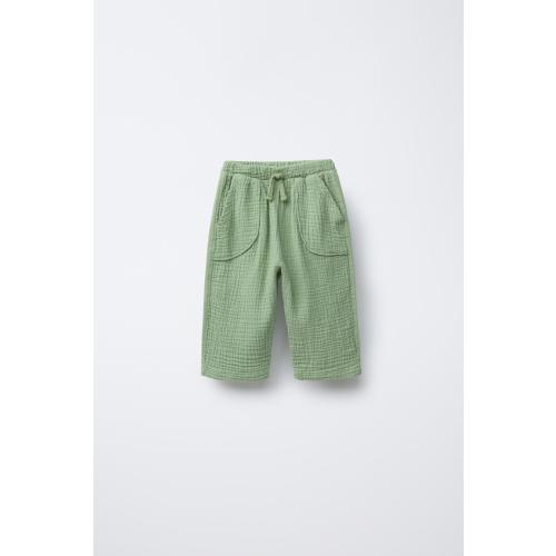TEXTURED AND PLUSH COMBINATION PANTS - Green | ZARA