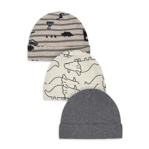 Gerber Organic Cotton Baby Boy Dino Cap, 3 Pack