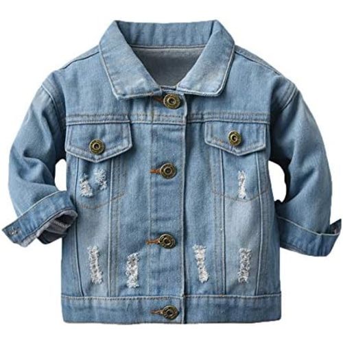 Infant Kids Boy Girl Rose Embroidery Denim Jacket Buttons Closure Pockets Loose Cool Top 0-5 Years