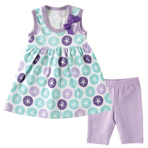Hudson Baby Infant Girl Dress and Cropped Leggings 2pc Set, Sand Dollar, 0-3 Months