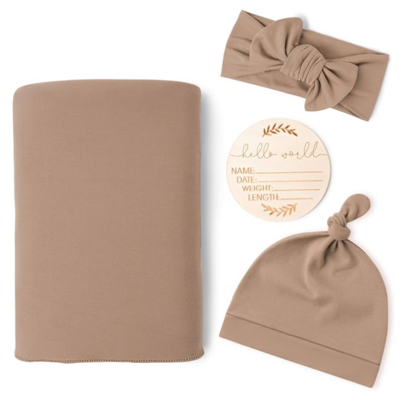 Konssy Baby Girl Newborn Receiving Blanket with Matching Headband and Beanie Set Baby Swaddle Nursery Swaddle Wrap