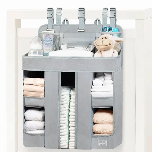 XL Hanging Diaper Caddy Organizer – Reinforced Diaper Stacker for Crib that Keeps Shape for Changing Table, Playard, Wall & Door – Holder for Newborn Baby Girl & Boy