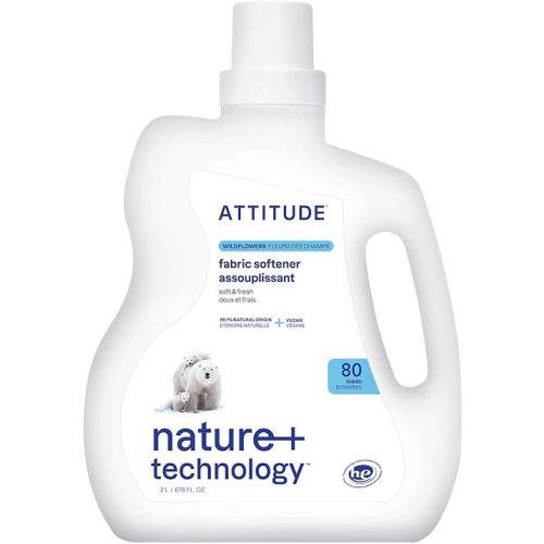 ATTITUDE Laundry Fabric Softener Liquid, Vegan and Naturally Derived Detergent, Plant Based, HE Washing Machine Compatible, Wildflowers, 80 Loads, 67.6 Fl Oz