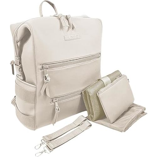 Neoprene Diaper Bag, Minimalist Backpack Diaper Bag with Pouch, Changing Pad, and Stroller Straps, Water Resistant and Lightweight Baby Girl Diaper Bag, Diaper Bag Backpack, Cream