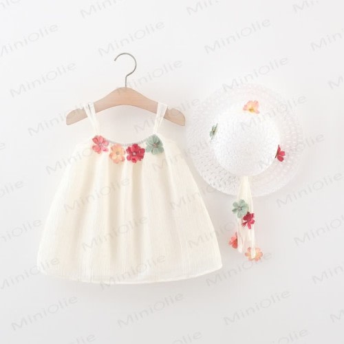 Toddler Flower White Dress with Hat