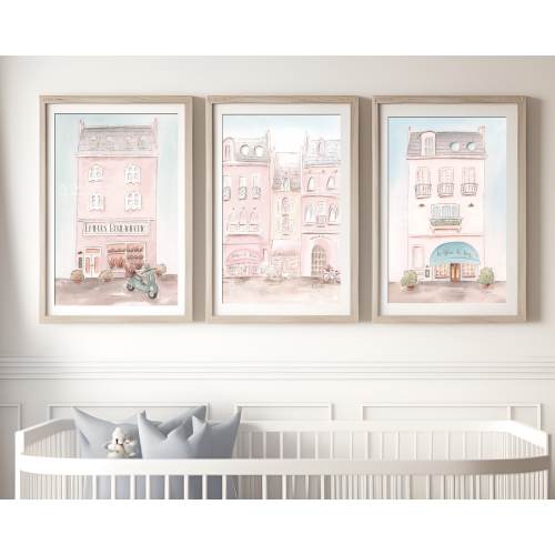Personalized Paris Nursery Wall Art, Blush Pink French Nursery Art, Set Of 3 Pastel Parisian Prints, Cute Watercolors, Baby Girls Room Decor