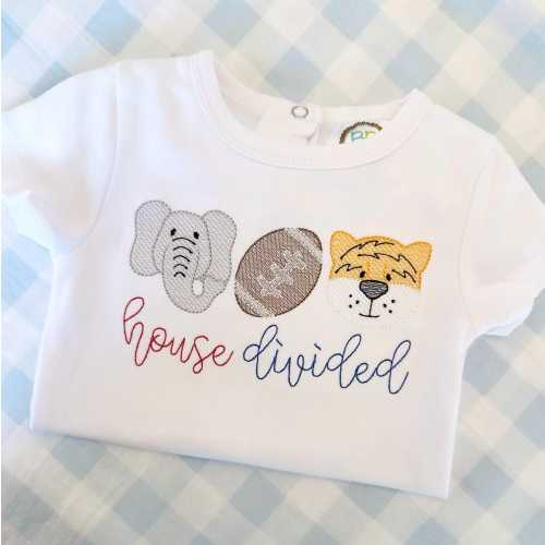 House Divided Elephant Tiger Football Shirt, Toddler Outfit, Elephant Tiger Bodysuit, Football Bubble, Personalize