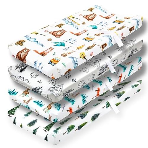 4 Pack Changing Pad Covers Woodland Forest Animals Wood Neutral Unisex Fitted Baby Changing Pad Cover Set for Baby Boys or Girls - forest
