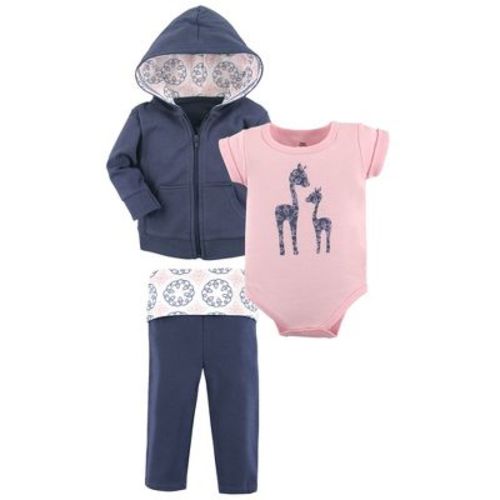 Yoga Sprout Baby And Toddler Girl Cotton Hoodie, Bodysuit Or Tee Top, And Pant, Whimsical Giraffe Baby, 3-6 Months