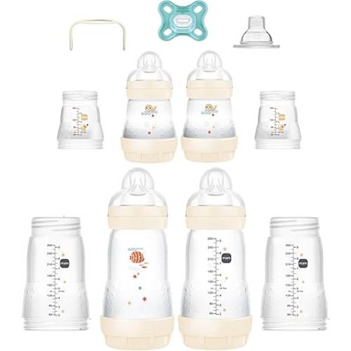 MAM Grow with Baby 11-Piece Gift Set, Newborn 0-4 Months, Anti-Colic Bottles and Silicone Nipples SkinSoft, Essential Baby Items, Unisex