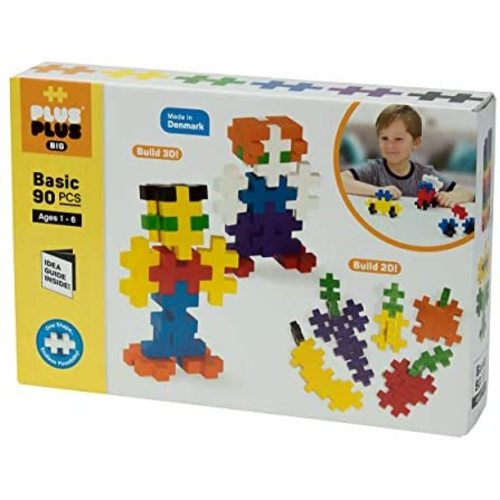 PLUS PLUS BIG - Open Play Set - 90 Piece - Basic Color Mix, Construction Building Stem Toy, Interlocking Large Puzzle Blocks for Toddlers and Preschool