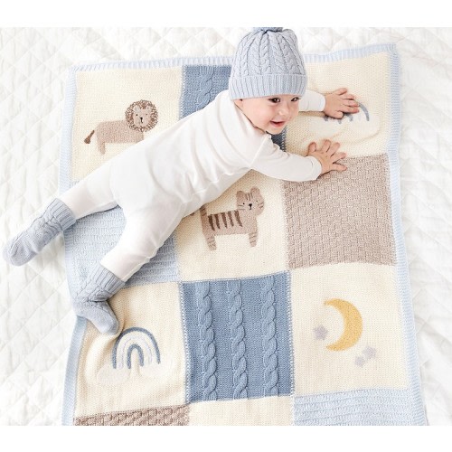 Lion Heirloom Sherpa-Backed Patchwork Knit Baby Blanket