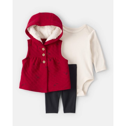 Baby Girl 3-Piece Bow Print Sleeveless Jacket, Bodysuit & Pant Set - Black/White/Red - Carter's | Carter's
